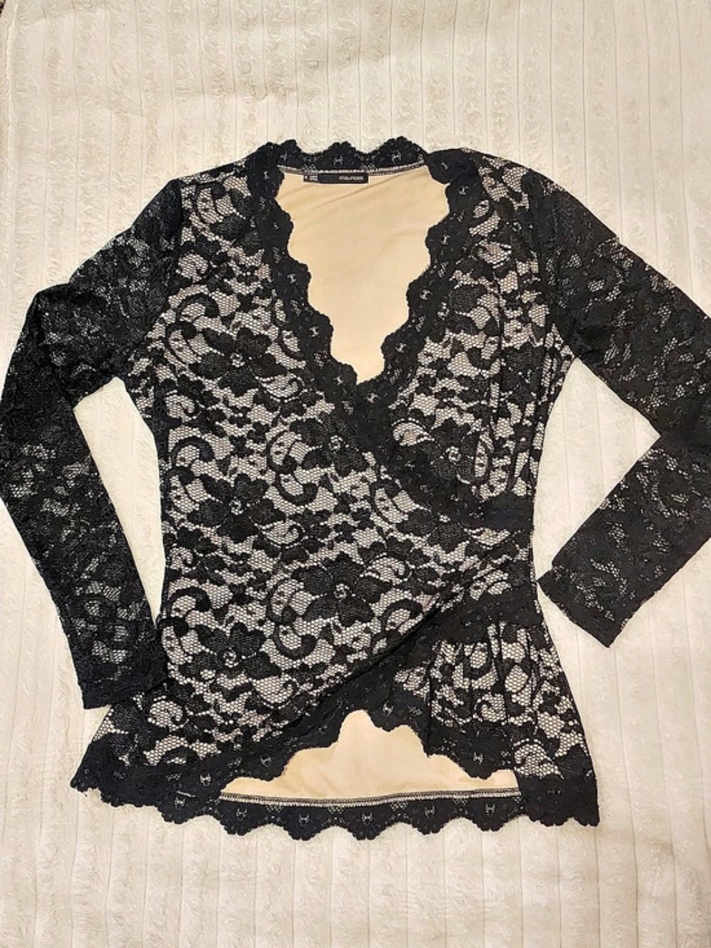 Maurices Floral Lace Blouse in Black & Beige Size Small